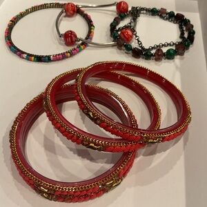 Elegant Red and Gold Bangle Set